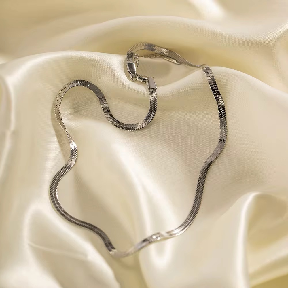 Silver Herringbone Necklace - Picture 4 of 7